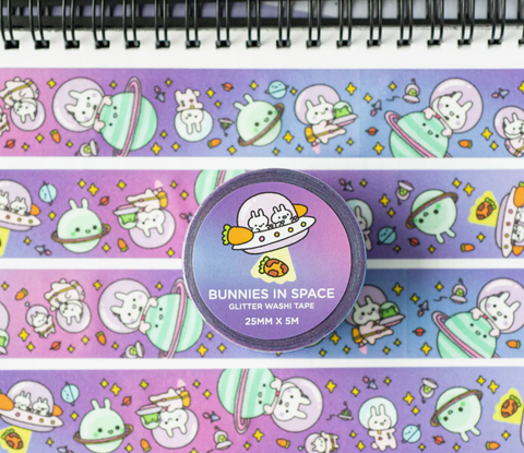Bunnies In Space Glitter Washi Tape