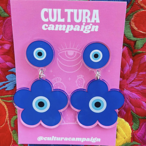 Evil Eye Flower Earrings