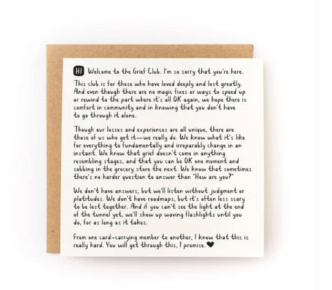 Welcome To The Grief Club Letterpress Card
