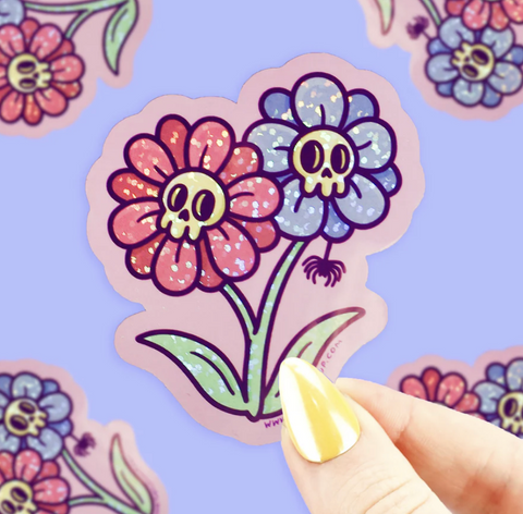 Death Flowers Glitter Vinyl Sticker