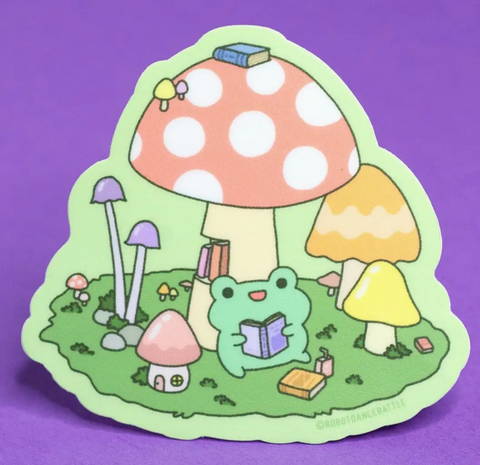 Froggy Reading in Mushrooms Sticker