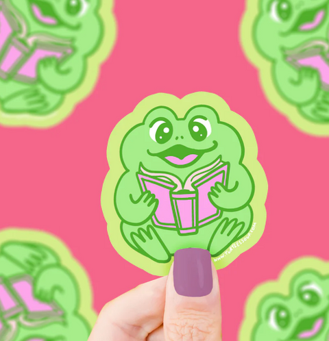 Reading Frog Vinyl Sticker