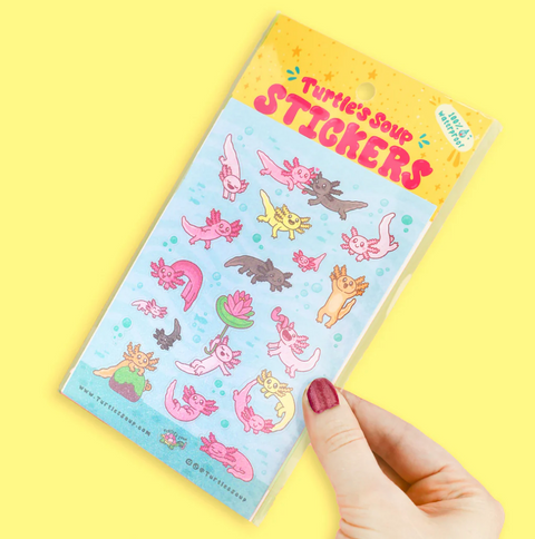 Axolotls Cute Pink Art Stationery Vinyl Sticker Sheet