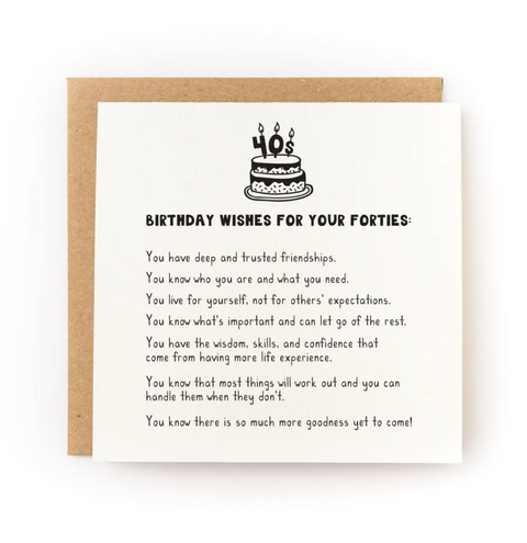 Forties Birthday Wishes Letterpress Card
