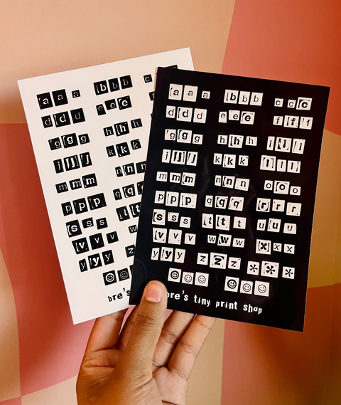 B&W Stamp Letters Sticker Sheets
