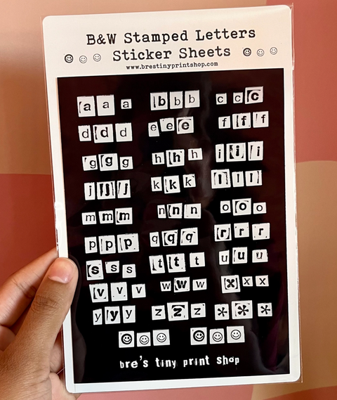 B&W Stamp Letters Sticker Sheets
