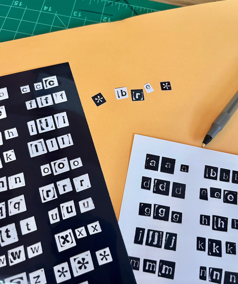 B&W Stamp Letters Sticker Sheets