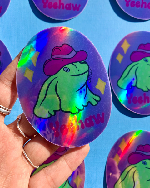Yeehaw Frog Holographic Sticker