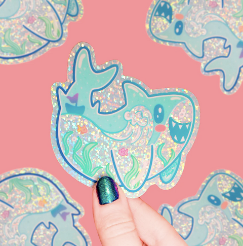 Shark Ocean Dreamy Liquid Vinyl Sticker (Glitter)