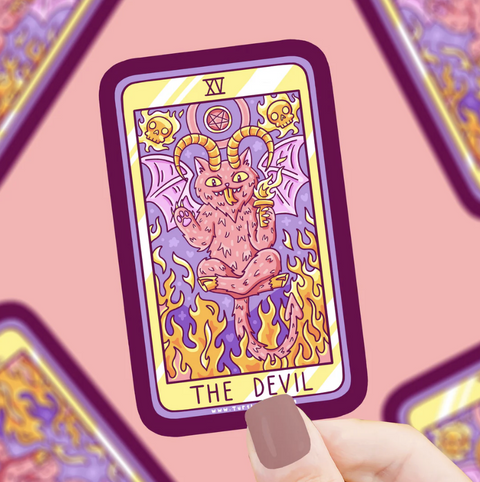 The Devil Cat Tarot Card Vinyl Sticker
