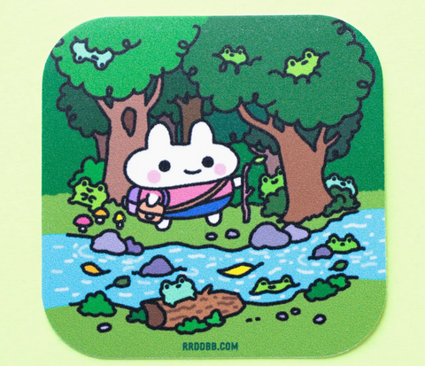 Bunny Hiking in Forest Vinyl Sticker