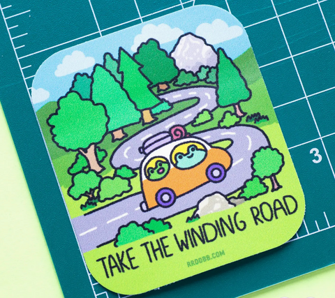 Take the Winding Road Frog Vinyl Sticker