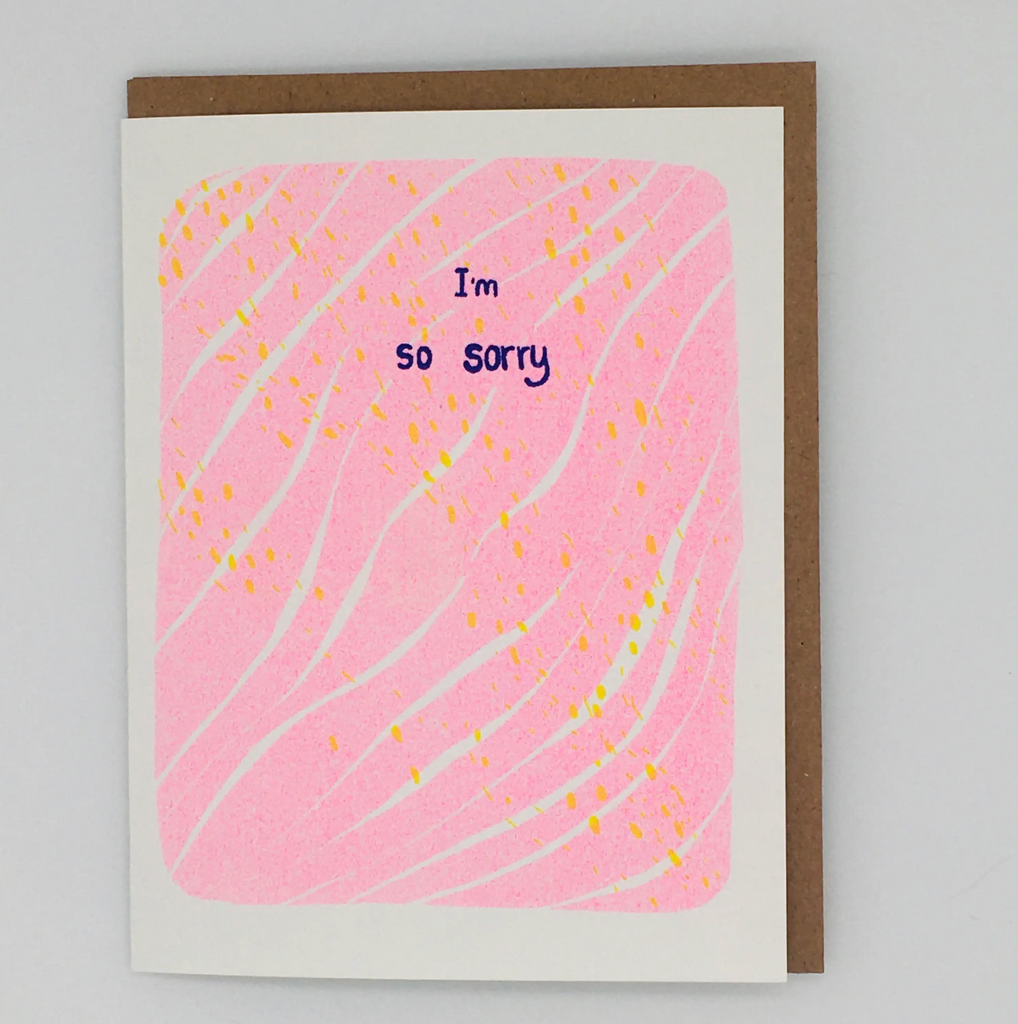 I'm So Sorry Pink With White Lines Yellow Dots Card