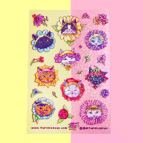 Flower Kitties Stationery Vinyl Sticker Sheet