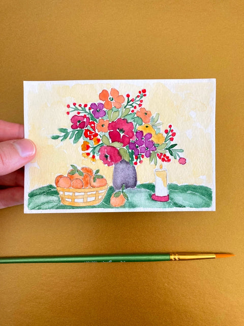 Winter Floral Still Life Watercolor Paint By Number Diy Kit