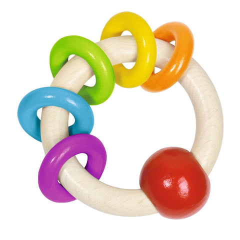 Wooden Rainbow Ring Grasping Toy - 5 Rings