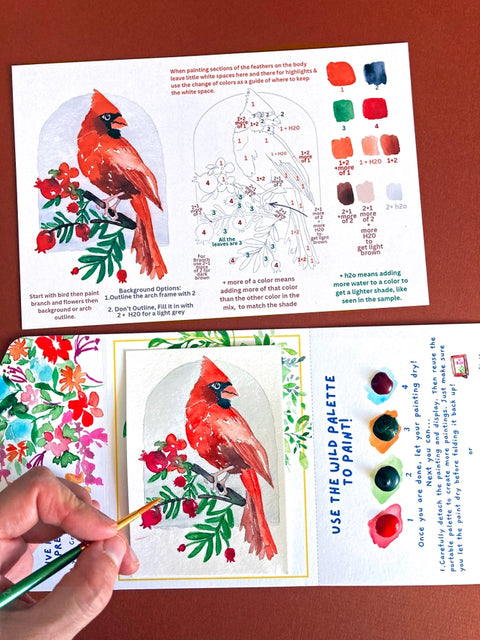 Red Cardinal Bird Floral Watercolor Paint By Number Diy Kit