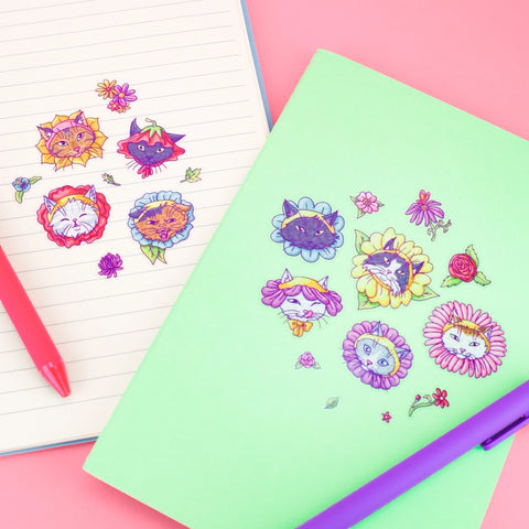 Flower Kitties Stationery Vinyl Sticker Sheet