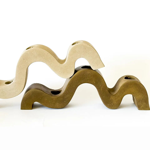 Wavy Taper Candle Holder | Candlestick Holder - Olive