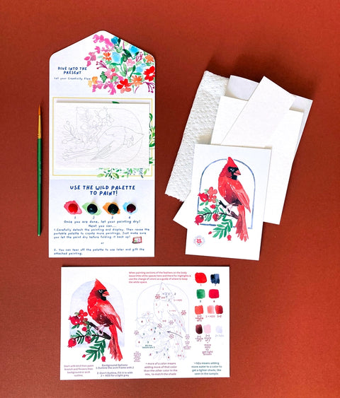 Red Cardinal Bird Floral Watercolor Paint By Number Diy Kit