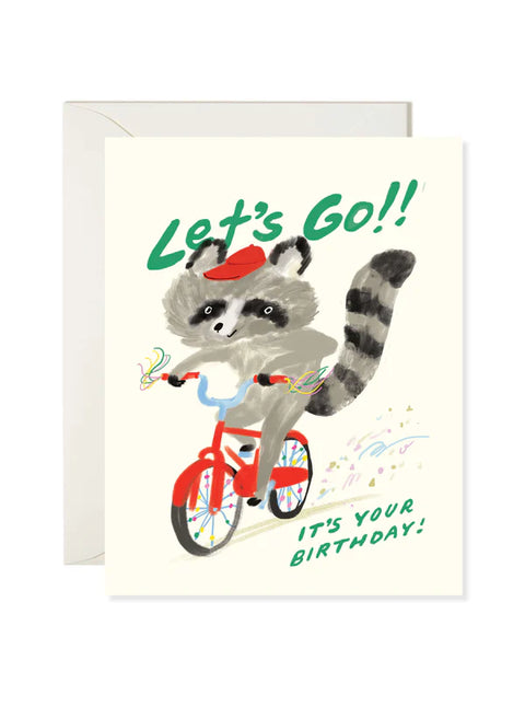 Let's Go Raccoon Birthday Greeting Card