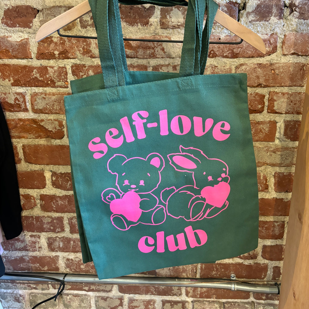 EXCLUSIVE: Self-Love Club Tote Bag | Forest Green Canvas + Graphic