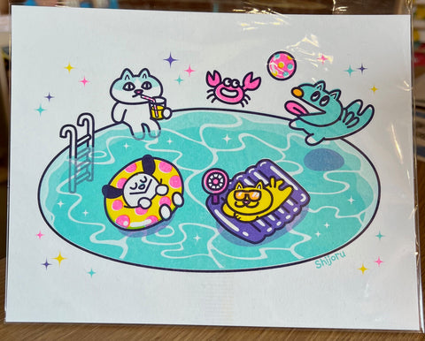 Pool Party Riso Art Print