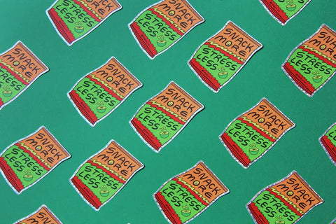 Snack More Stress Less Sticker
