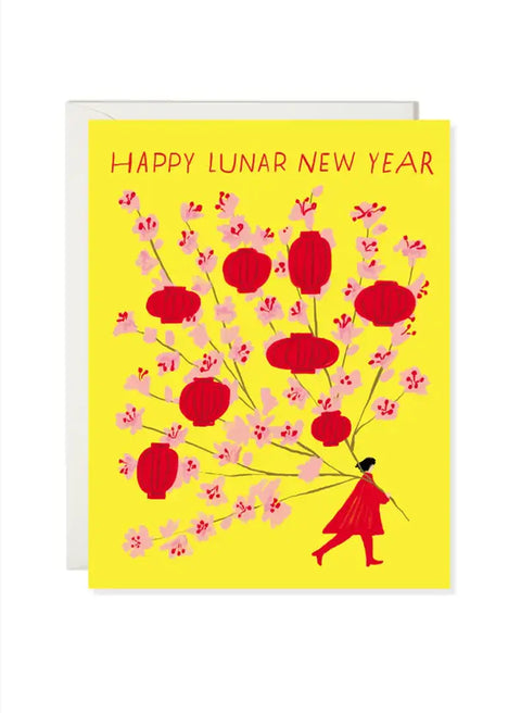 Lantern Blossoms New Year Greeting Card