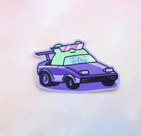 Cool Car Frog Sticker