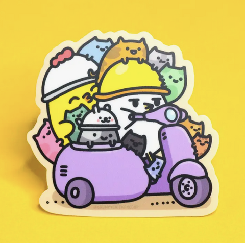 Grumpy Chicken Scooter and Cats Sticker