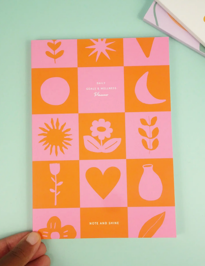 Daily Goals and Wellness Planner - Checkered Pink and Orange