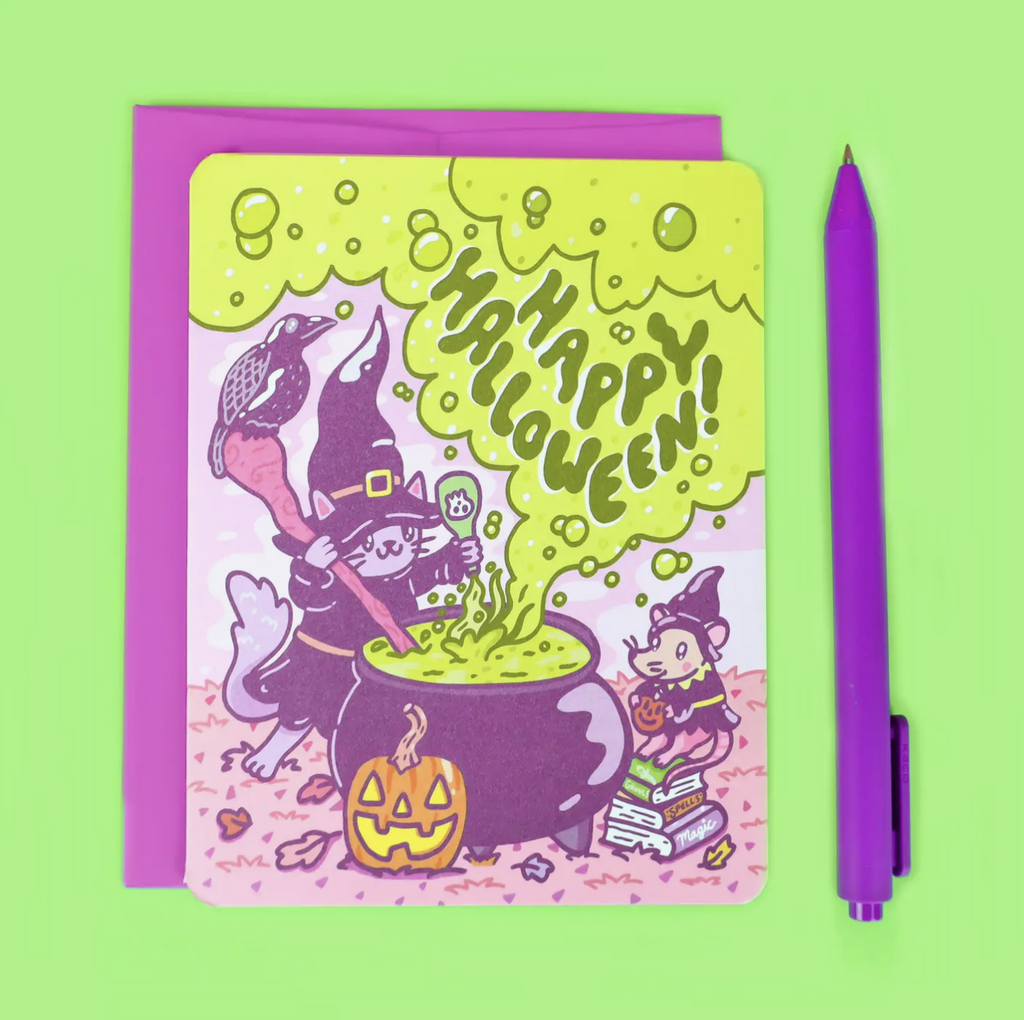Happy Halloween Witchy Cauldron Bubbles Greeting Card