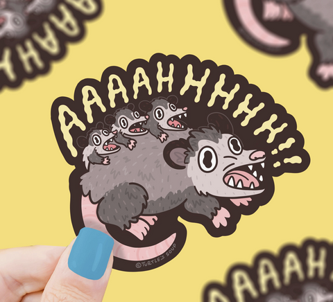 Screaming Crazy Opossum Funny Animal Art Vinyl Sticker