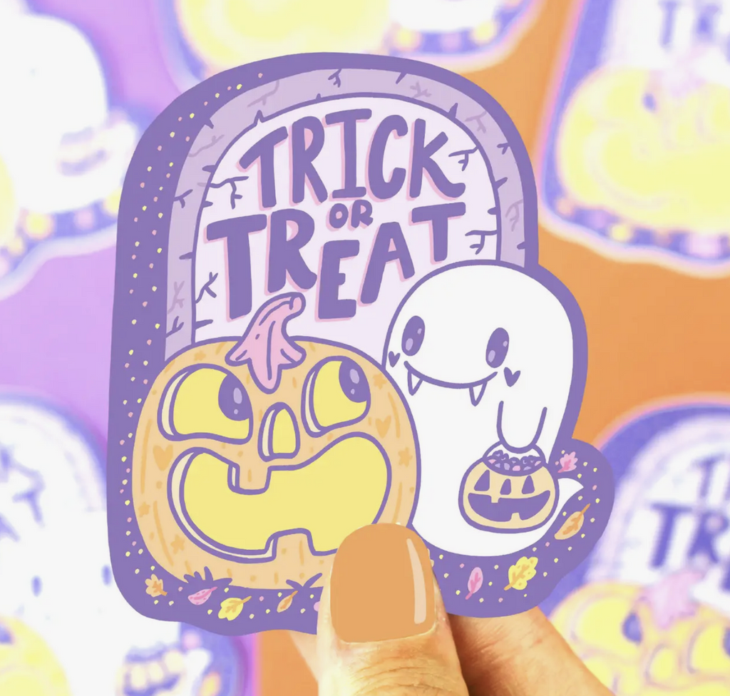 Trick or Treat Pumpkin and Ghost Halloween Vinyl Sticker