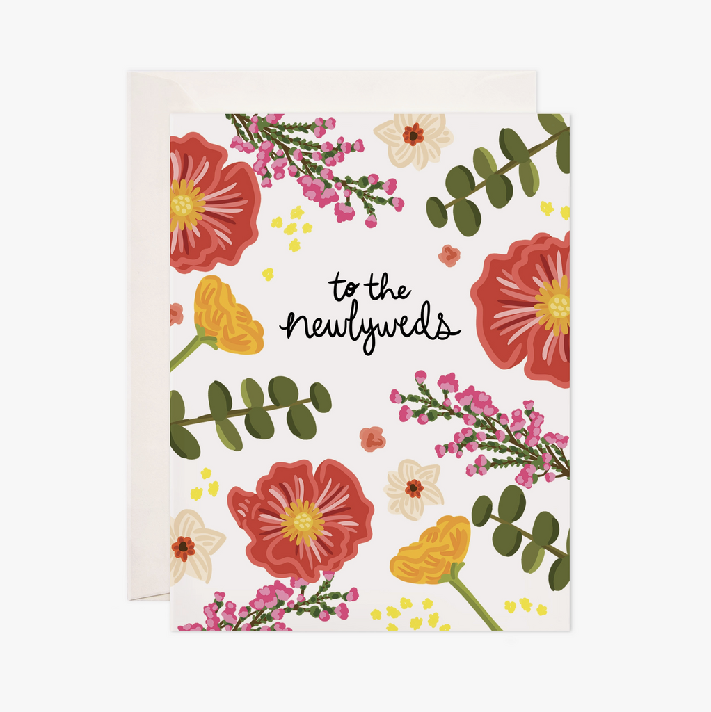 Floral Newlyweds Greeting Card - Wedding Card