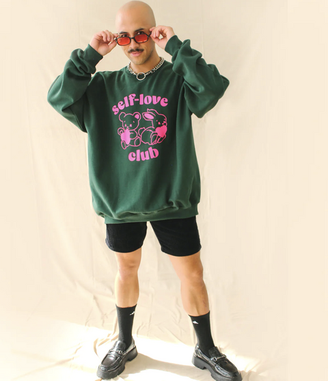 Self-Love Club Crewneck | Forest Green + Hot Pink