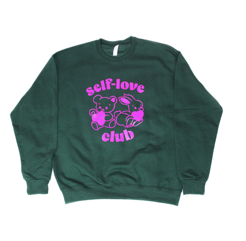 Self-Love Club Crewneck | Forest Green + Hot Pink