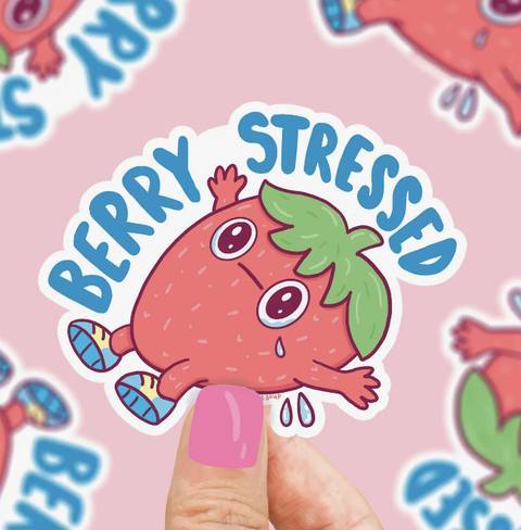 Berry Stressed Anxiety Panic Funny Strawberry Vinyl Sticker