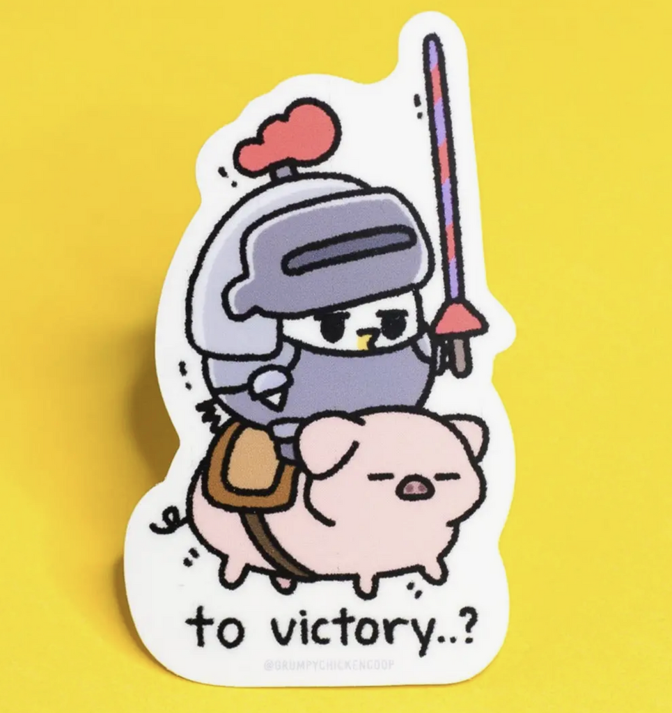 Grumpy Chicken Heroic Knight Sticker