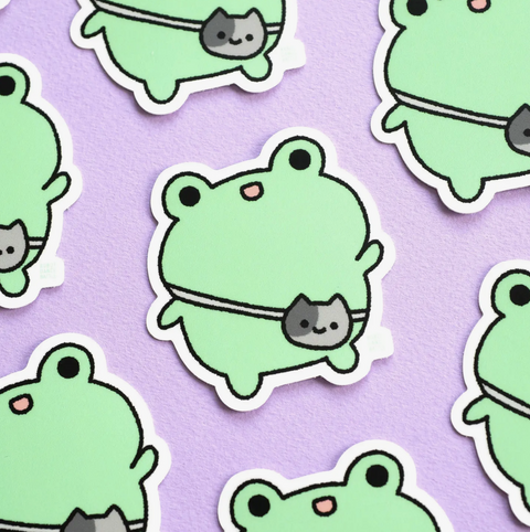 Wasabi the Frog with Cat Bag Sticker