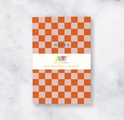 Coral Checkerboard Notebook - Lined Pages