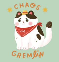 Chaos Gremlin Cat Stickers - black and white