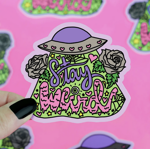 Stay Weird Ufo Floral Lettering Waterproof Vinyl Sticker