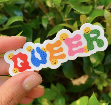 Queer Smiley Vinyl Sticker | Pride Sticker | Howdy Vinyl Sticker | Stickers For Hydroflask | Waterproof Sticker | Rainbow Sticker