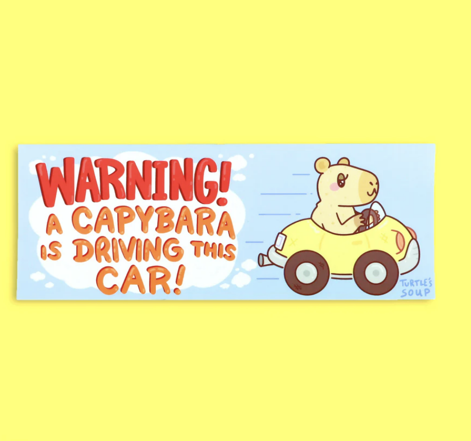 Warning! A Capybara Is Driving Vinyl Bumper Sticker