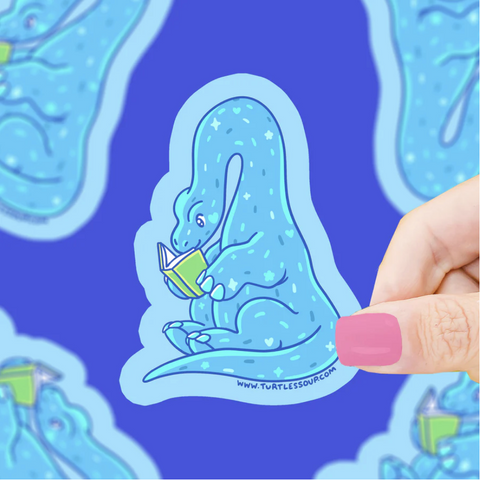 Reading Brontosaurus Dinosaur Vinyl Sticker