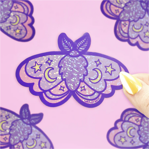 Moon Moth Glitter Vinyl Sticker