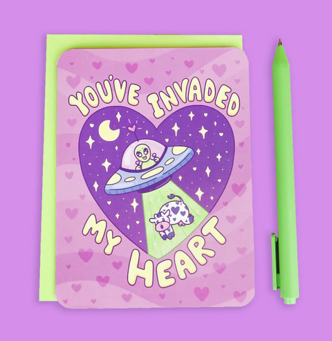 You've Invaded My Heart UFO Alien Valentine's Day Card