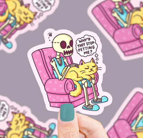 Skeleton Cat Meme Vinyl Sticker